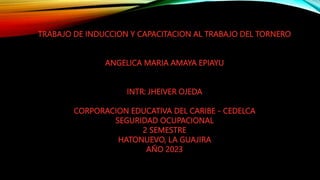 TRABAJO DE INDUCCION Y CAPACITACION AL TRABAJO DEL TORNERO
ANGELICA MARIA AMAYA EPIAYU
INTR: JHEIVER OJEDA
CORPORACION EDUCATIVA DEL CARIBE - CEDELCA
SEGURIDAD OCUPACIONAL
2 SEMESTRE
HATONUEVO, LA GUAJIRA
AÑO 2023
 