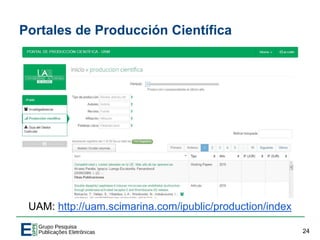 Portales de Producción Científica
UAM: http://uam.scimarina.com/ipublic/production/index
24
 