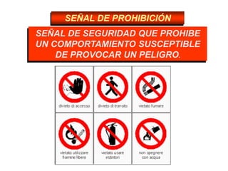 SEÑAL DE PROHIBICIÓN
SEÑAL DE SEGURIDAD QUE PROHIBE
UN COMPORTAMIENTO SUSCEPTIBLE
DE PROVOCAR UN PELIGRO.
 