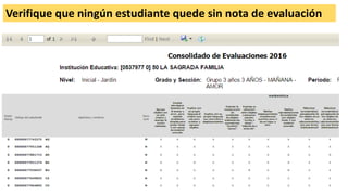Verifique que ningún estudiante quede sin nota de evaluación
 