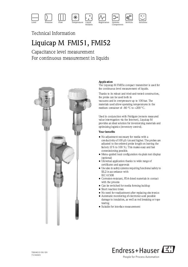 Capacitance Level Measurement Liquicap M Fmi51 Fmi52