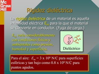 Rigidez dieléctrica
La rigidez dieléctrica de un material es aquella
intensidad eléctrica Em para la que el material
se co...