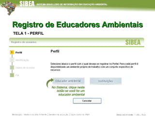 Registro de Educadores Ambientais TELA 1 - PERFIL 