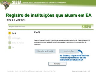 Registro de instituições que atuam em EA   TELA 1 - PERFIL 