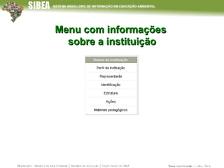 Menu com informações  sobre a instituição 