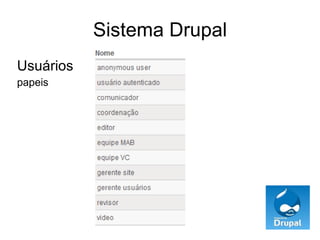 Sistema Drupal Usuários papeis 