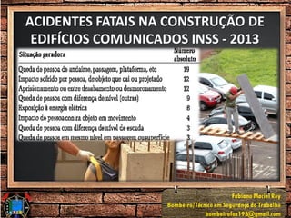 ACIDENTES FATAIS NA CONSTRUÇÃO DE
EDIFÍCIOS COMUNICADOS INSS - 2013
 