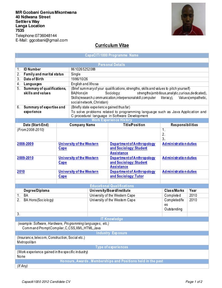 Capaciti 1000 Curriculum Vitae For Interns 3 Capaciti 1000 Curriculum Vitae For Interns 3