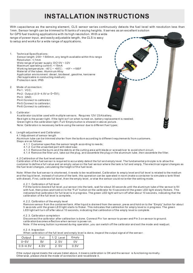 Capacitive Fuel Sensor Specification and Manual