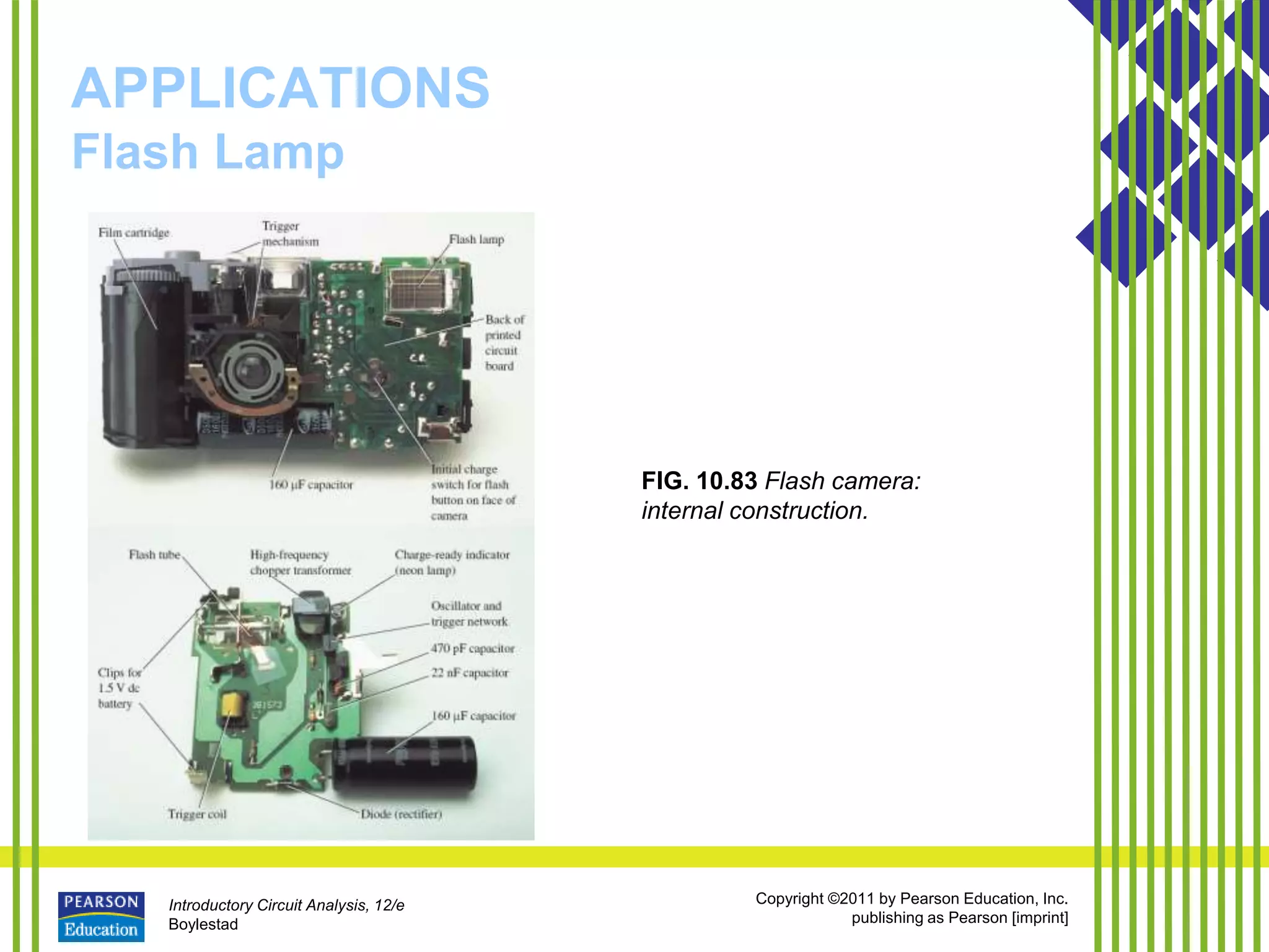 Introductory Circuit Analysis, 12/e
Boylestad
Copyright ©2011 by Pearson Education, Inc.
publishing as Pearson [imprint]
APPLICATIONS
Flash Lamp
FIG. 10.83 Flash camera:
internal construction.
 