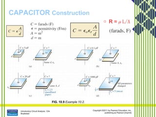 Introductory Circuit Analysis, 12/e
Boylestad
Copyright ©2011 by Pearson Education, Inc.
publishing as Pearson [imprint]
CAPACITOR Construction
FIG. 10.9 Example 10.2.
⇨ R =ρL/A
 