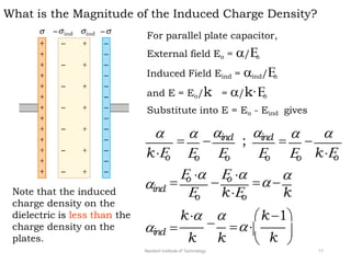 What is the Magnitude of the Induced Charge Density?
For parallel plate capacitor,
External field Eo = /o
Induced Field Eind = ind/o
and E = Eo/k = /k·o
Substitute into E = Eo - Eind gives
Note that the induced
charge density on the
dielectric is less than the
charge density on the
plates.

 
ind ;
ind 
 
o o o o
Neotech Institute of Technology 11
k
o k
o
ind
k


o 


o 
 

ind 
o ko k
k 
 k 1
k k
 

 
 
 