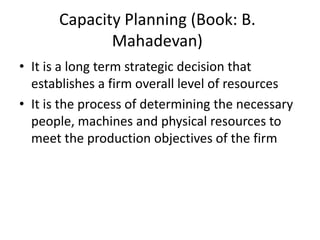 Capacity And Agrregate Planning