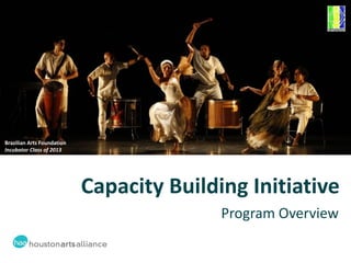 Brazilian Arts Foundation
Incubator Class of 2013




                            Capacity Building Initiative
                                           Program Overview
 