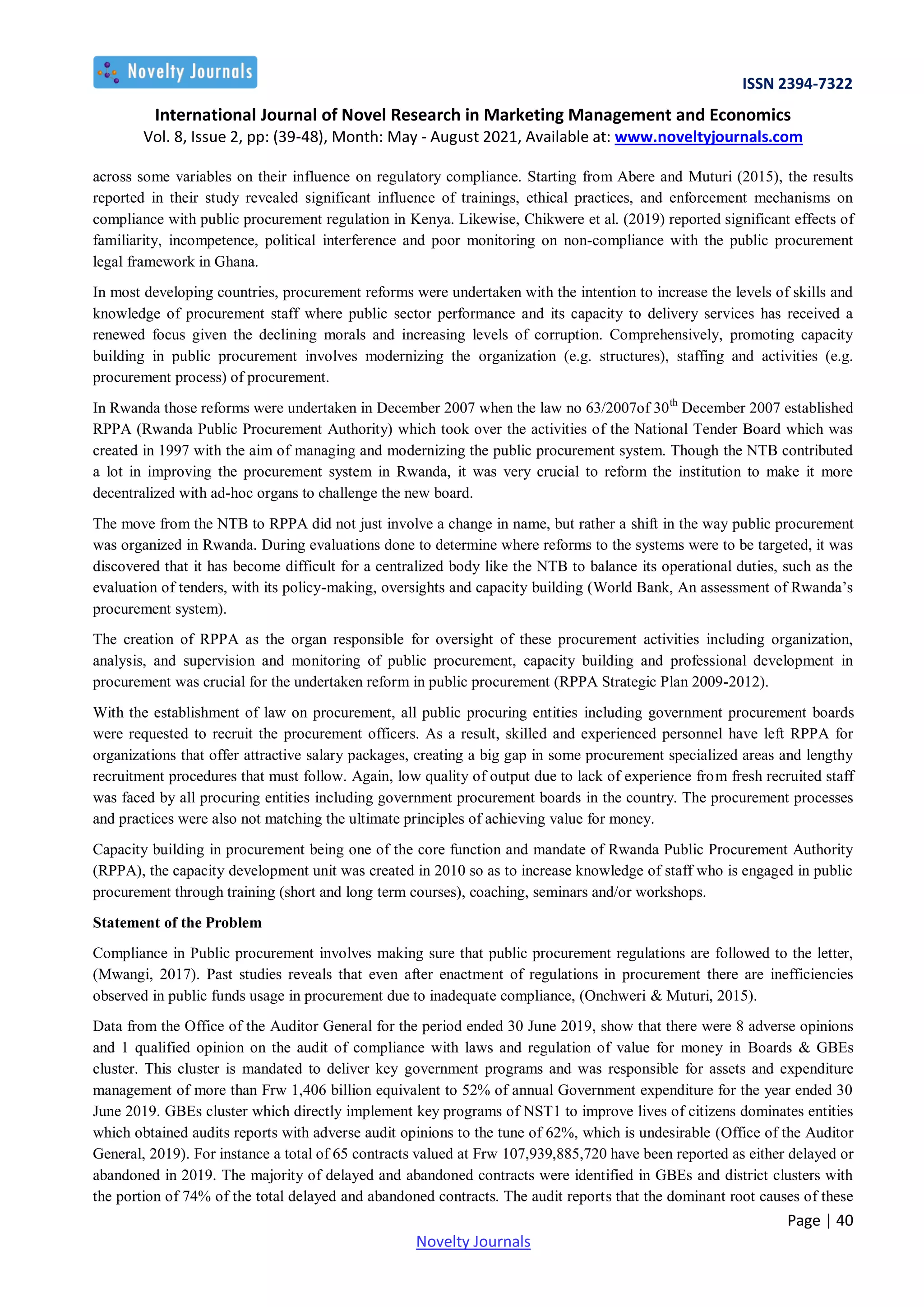 CAPACITY BUILDING IN PROCUREMENT AND REGULATORY COMPLIANCE AT RWANDA ...