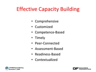 Effective Capacity Building Comprehensive Customized Competence-Based Timely Peer-Connected Assessment-Based Readiness-Based Contextualized 