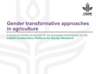 Gender transformative approaches in agriculture
