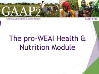 Using the project-level Women's Empowerment in Agriculture Index (pro-WEAI) for nutrition sensitive programming