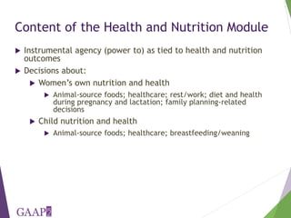 Using the project-level Women's Empowerment in Agriculture Index (pro-WEAI) for nutrition sensitive programming