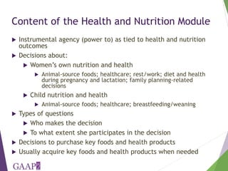 Using the project-level Women's Empowerment in Agriculture Index (pro-WEAI) for nutrition sensitive programming