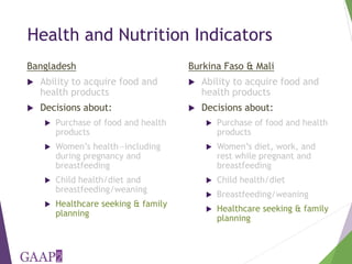 Using the project-level Women's Empowerment in Agriculture Index (pro-WEAI) for nutrition sensitive programming