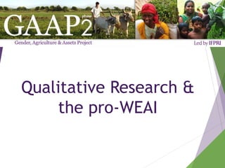 Using the project-level Women's Empowerment in Agriculture Index (pro-WEAI) for nutrition sensitive programming