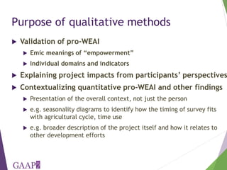 Using the project-level Women's Empowerment in Agriculture Index (pro-WEAI) for nutrition sensitive programming