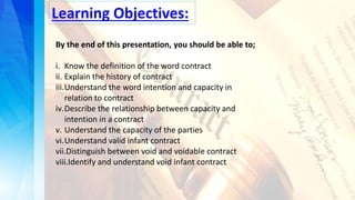 Capacity & Intention in a contract