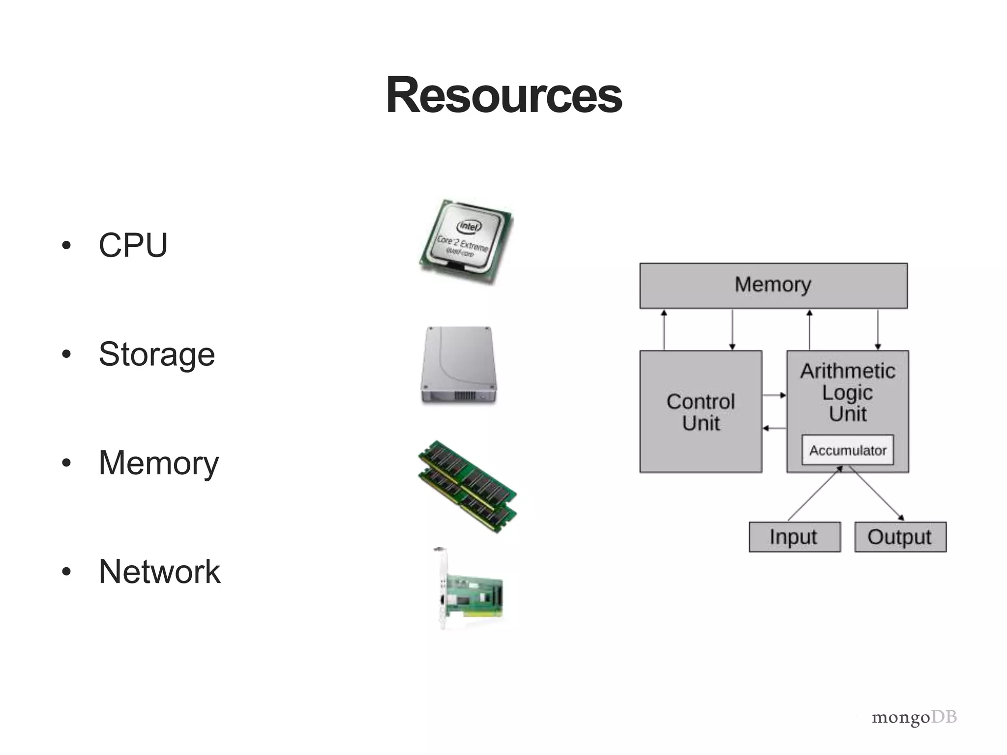 Resources
• CPU
• Storage
• Memory
• Network
 