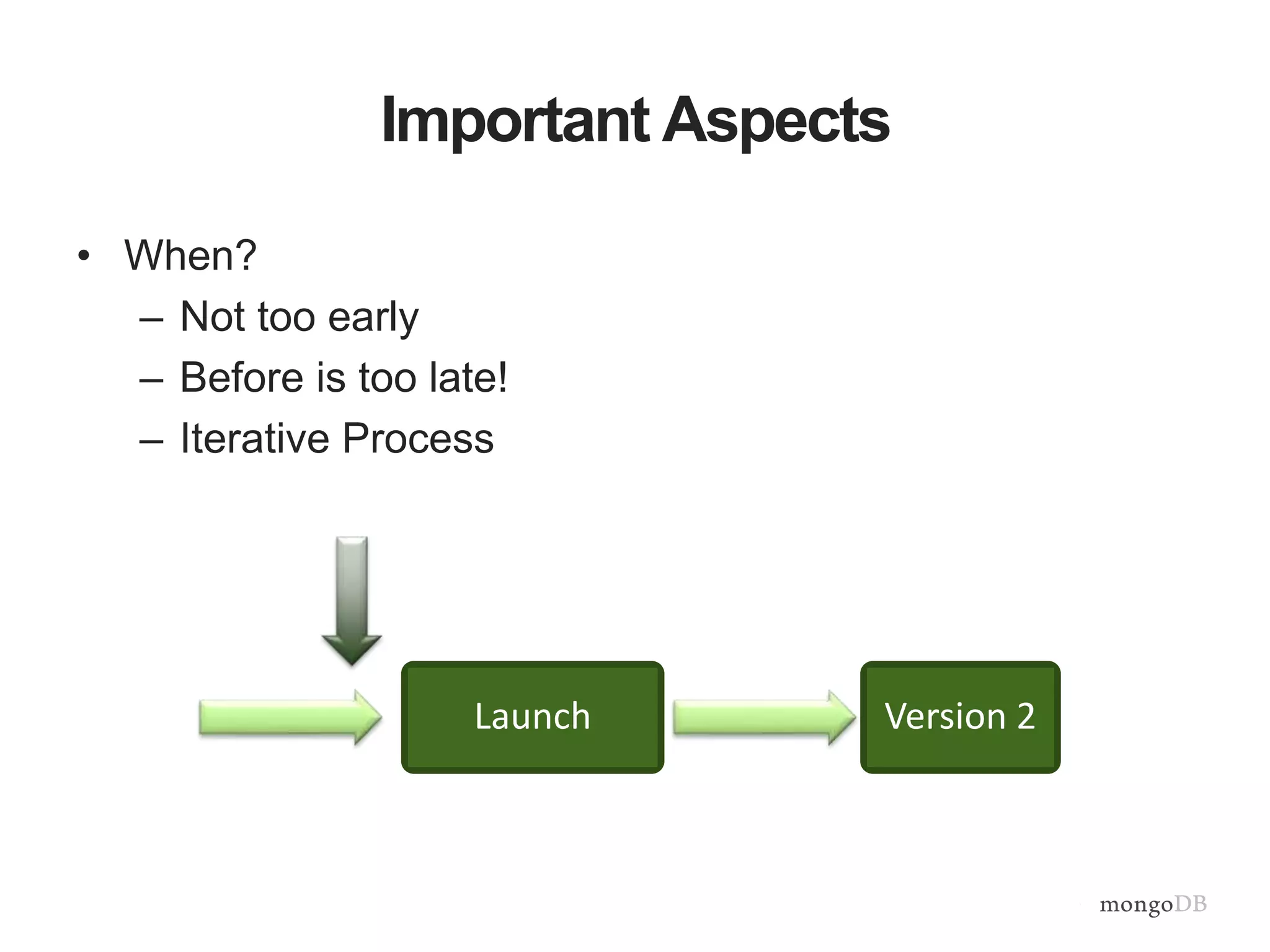 Important Aspects
• When?
– Not too early
– Before is too late!
– Iterative Process
Launch Version 2
 