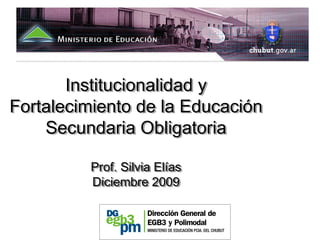 Institucionalidad y
Fortalecimiento de la Educación
                       Educación
    Secundaria Obligatoria

          Prof. Silvia Elías
          Prof. Silvia Elías
          Diciembre 2009
          Diciembre 2009
 