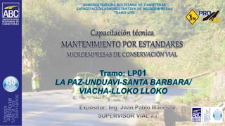 ADMINISTRADORA BOLIVIANA DE CARRETERAS
CAPACITACIÓN ADMINISTRATIVA DE MICROEMPRESAS
TRAMO LP01
 