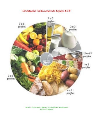 Orientações Nutricionais do Espaço LCB
Autor – Luiz Carlos Bahury Jr -Terapeuta Nutricional
CRN - 92100033
 