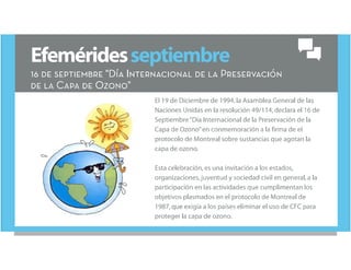 16 de septiembre "Día Internacional de la Preservación de la Capa de Ozono"