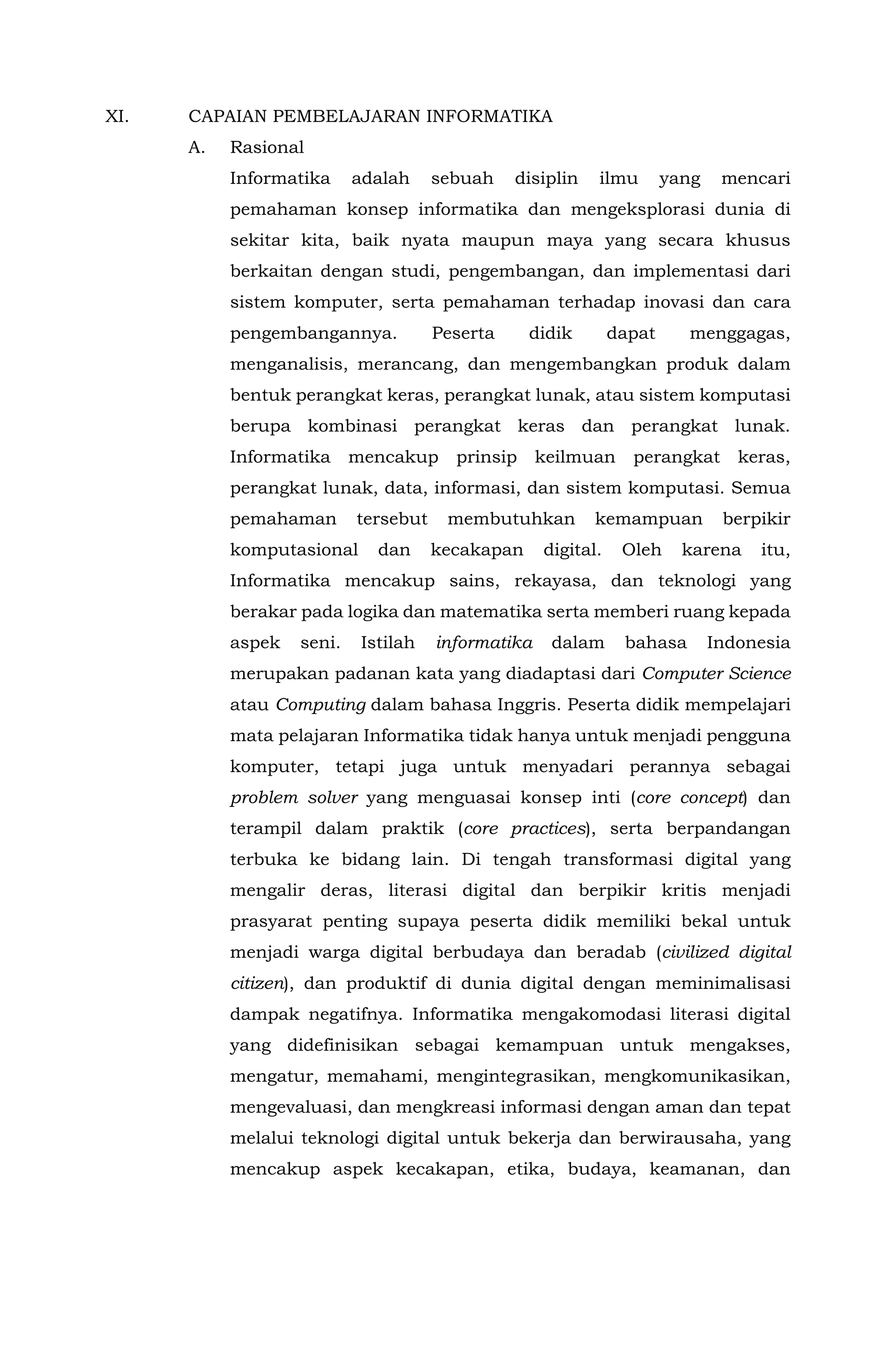 Capaian Pembelajaran informatika terbaru | PDF