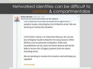 Networked identities can be difficult to
contain & compartmentalize
 