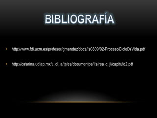 • http://www.fdi.ucm.es/profesor/gmendez/docs/is0809/02-ProcesoCicloDeVida.pdf
• http://catarina.udlap.mx/u_dl_a/tales/documentos/lis/rea_c_ji/capitulo2.pdf