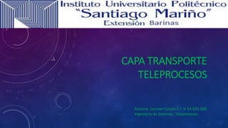 CAPA TRANSPORTE
TELEPROCESOS
Alumna: Carmen Carpio C.I. V-14.933.108.
Ingeniería de Sistemas. Teleprocesos
 