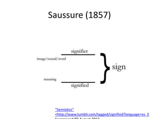 Saussure (1857)
“Semiotics”
<http://www.tumblr.com/tagged/signified?language=es_E
 