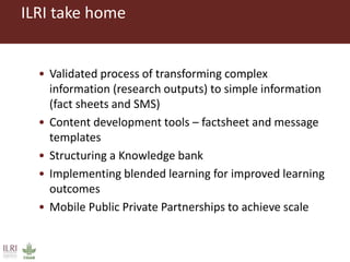 Capacity development through mobile technology: Lessons from ILRI’s mNutrition  