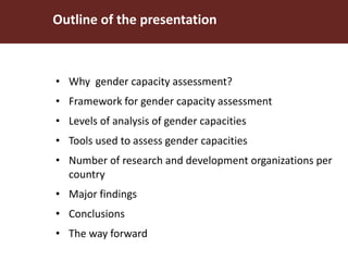 Gender capacity assessment and development in four Livestock and Fish value chain countries: Ethiopia, Uganda, Tanzania and Nicaragua