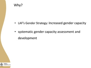 Gender capacity assessment and development in the Livestock and Fish research program