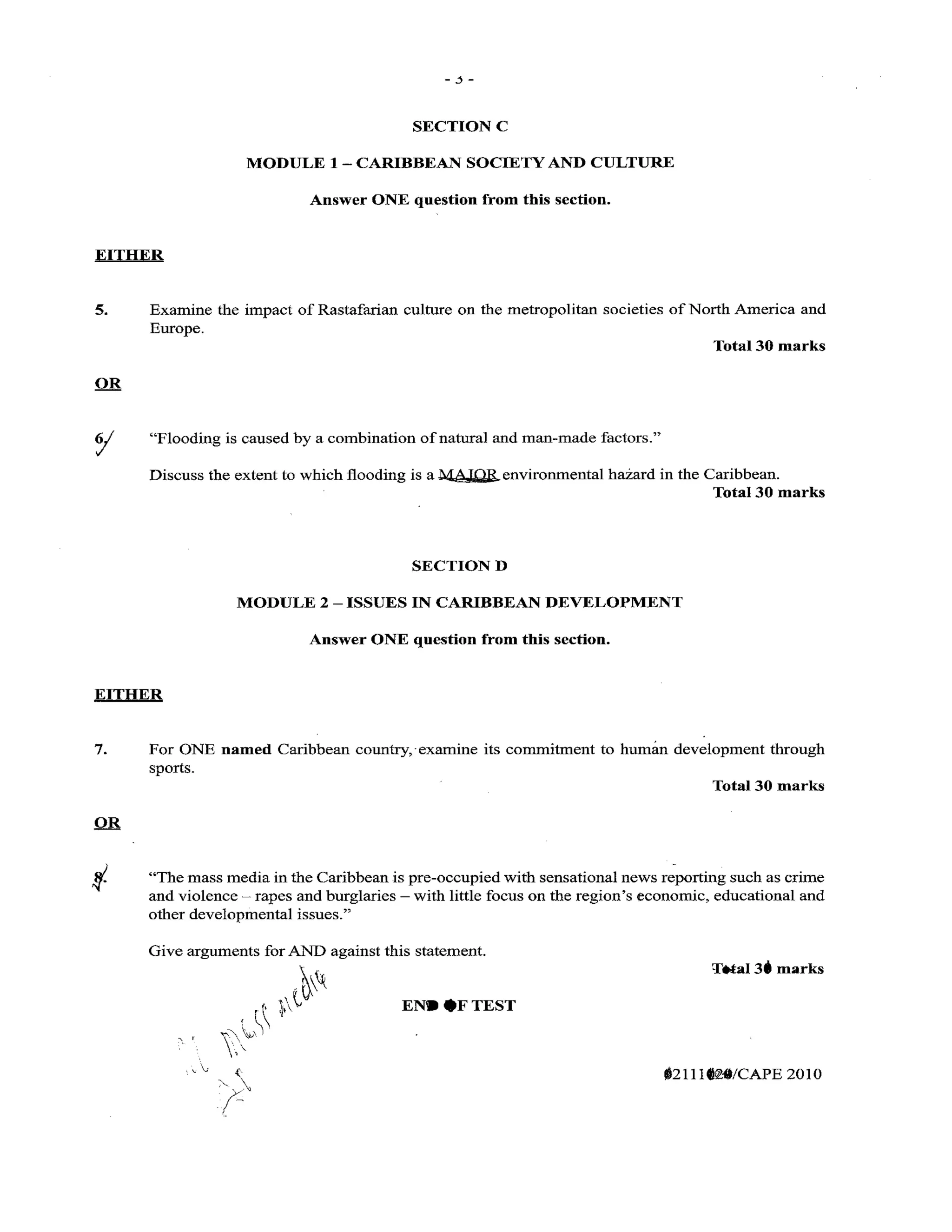 Cape caribbean studies pp2 2010