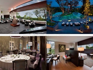 [a b o v e l e f t] B o b ’ s B a r Te r ra c e   [ b e l o w l e f t] C a s si a P r i v a t e R o o m   [a b o v e r i g h t] C a s c a d i n g Po o l s a t D u s k   [ b e l o w r i g h t] M a n o r M a s t e r R o o m
 