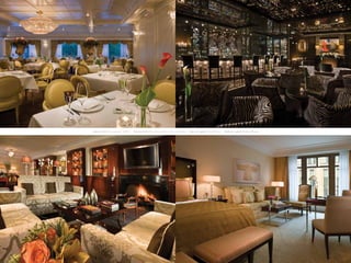 [a b o v e l e f t] R e s t a u ra n t “18 0 6”   [ b e l o w l e f t] P r e si d e n t i a l S u i t e L i v i n g R o o m   [a b o v e r i g h t] C a p e l l a B a r   [ b e l o w r i g h t] D e l u x e R o o m
 