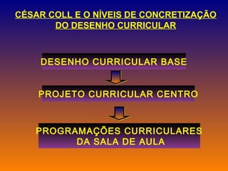 DESENHO CURRICULAR BASE CÉSAR COLL E O NÍVEIS DE CONCRETIZAÇÃO DO DESENHO CURRICULAR PROJETO CURRICULAR CENTRO PROGRAMAÇÕES CURRICULARES DA SALA DE AULA 