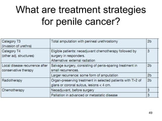 49
What are treatment strategies
for penile cancer?
 