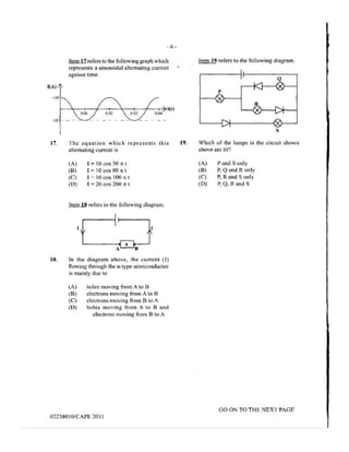 CAPE Physics 2011 Unit 2 p1 | PDF