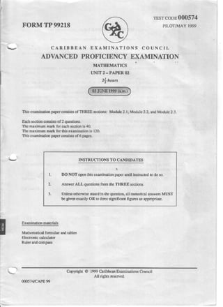 Cape pure math 1999 unit 2 paper 2