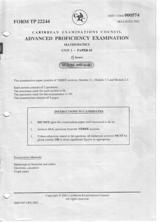 Cape pure math 2002 unit 2 paper 2